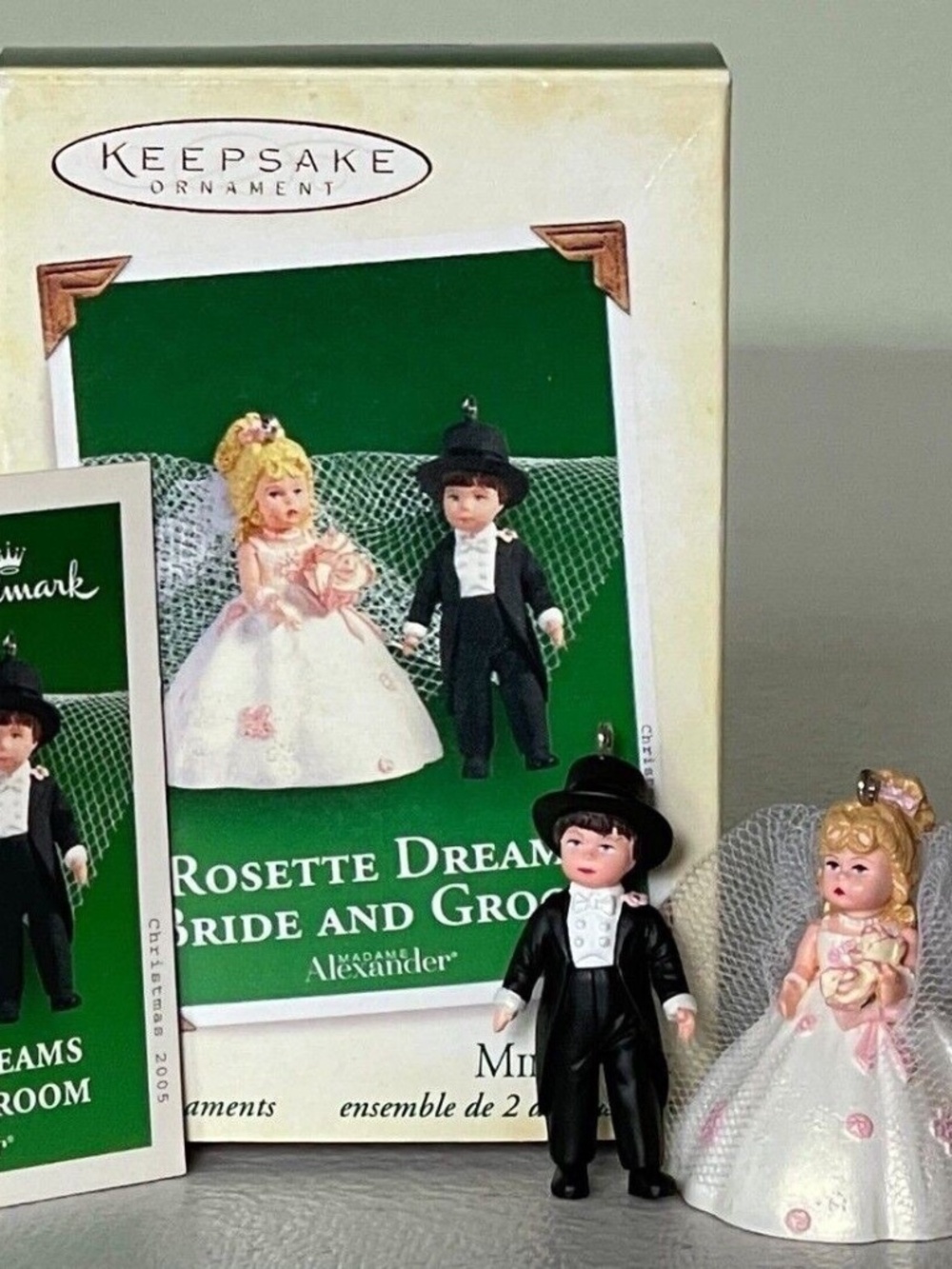 BRIDE AND GROOM HALLMARK 2005 MADAME ALEXANDER ORNAMENT ROSETTE DREAMS  ~ NIB